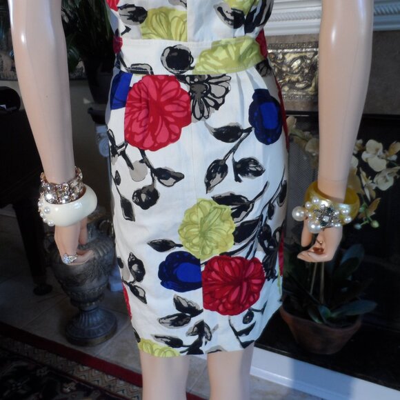 Moschino CheapandChic Ivory Multi Color Floral Print Sheath Dress Size 8 - Picture 11 of 16
